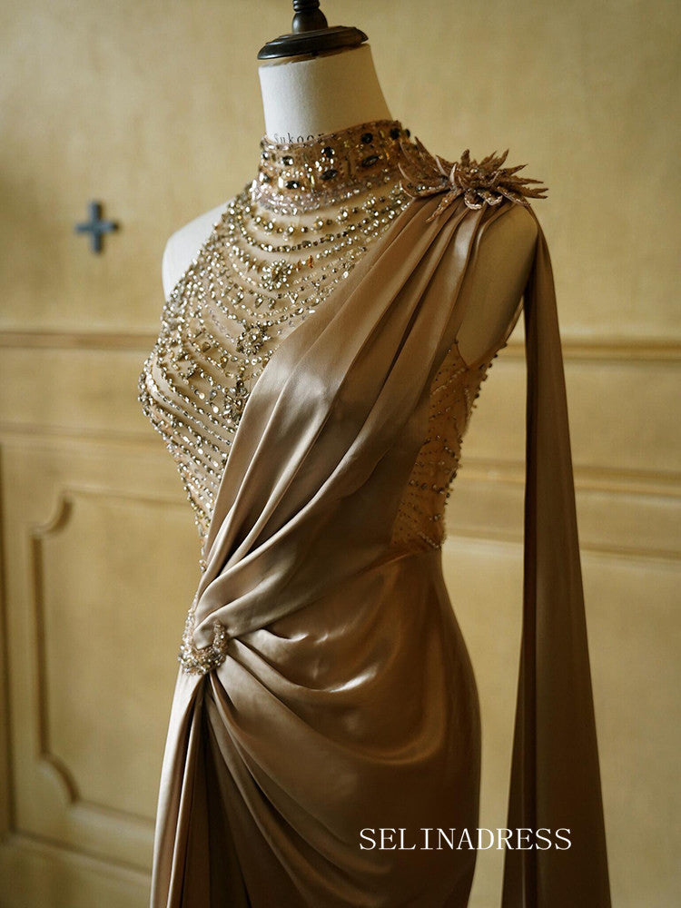 Mermaid High Neck Sparkly Beaded Long Prom Dresses Evening Dresses YY004|Selinadress