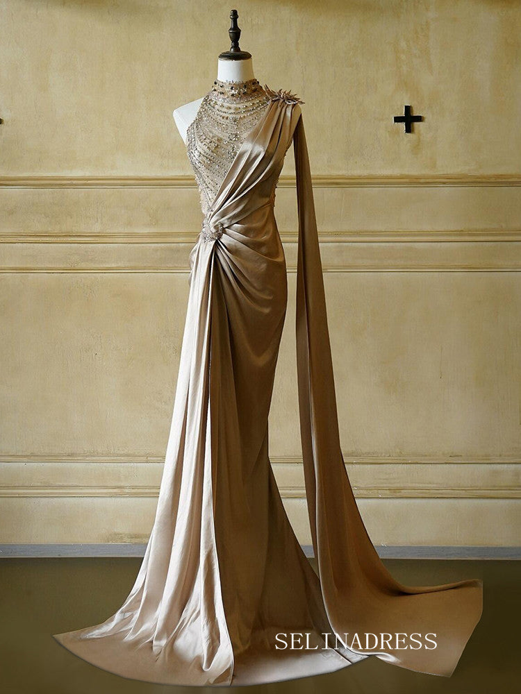 Mermaid High Neck Sparkly Beaded Long Prom Dresses Evening Dresses YY004|Selinadress