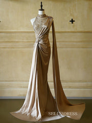 Mermaid High Neck Sparkly Beaded Long Prom Dresses Evening Dresses YY004|Selinadress