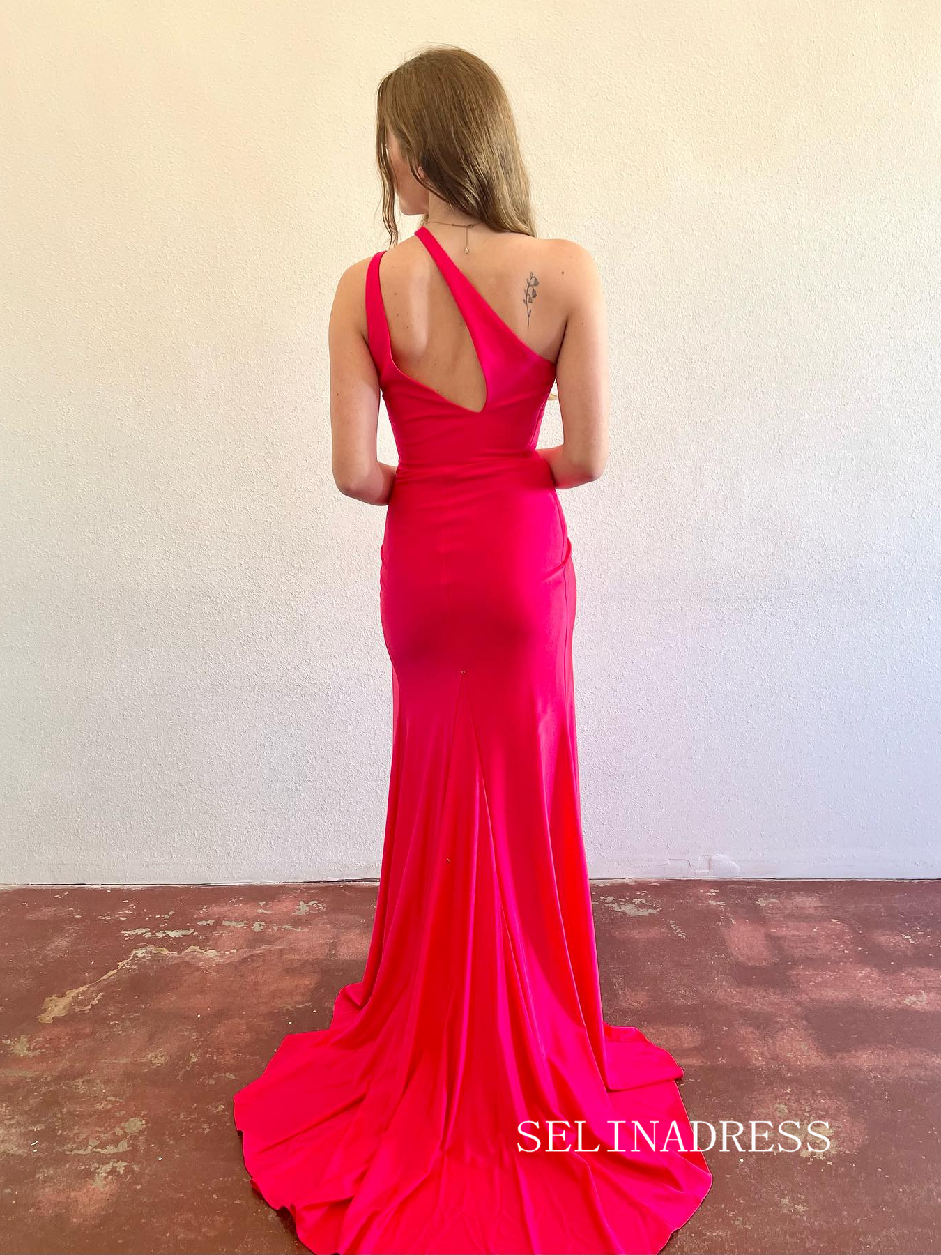 Mermaid Hot Pink One Shoulder Cheap Prom Dresses With Silt lpk500 SELINADRESS Mermaid Hot Pink One Shoulder Cheap Prom Dresses With Silt lpk500 SELINADRESS
