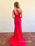 Mermaid Hot Pink One Shoulder Cheap Prom Dresses With Silt lpk500|Selinadress