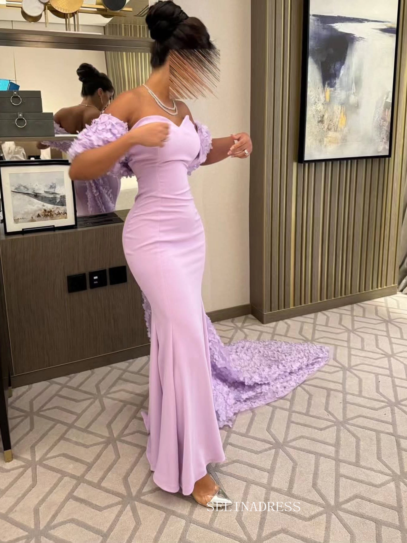 Mermaid  Lavender Sweetheart Long Prom Dress Evening Dress With Shawl TKL613|Selinadress