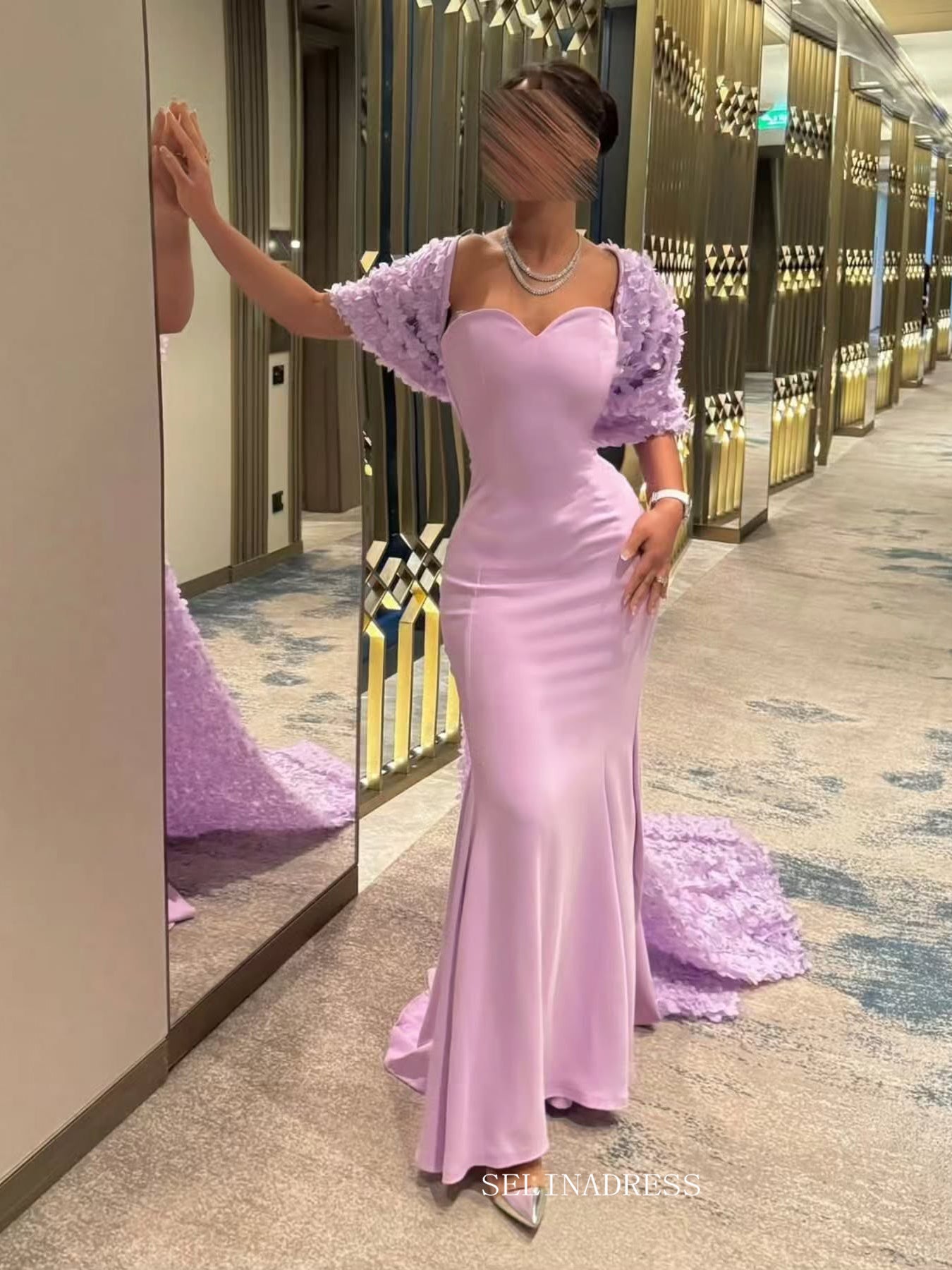 Mermaid  Lavender Sweetheart Long Prom Dress Evening Dress With Shawl TKL613|Selinadress