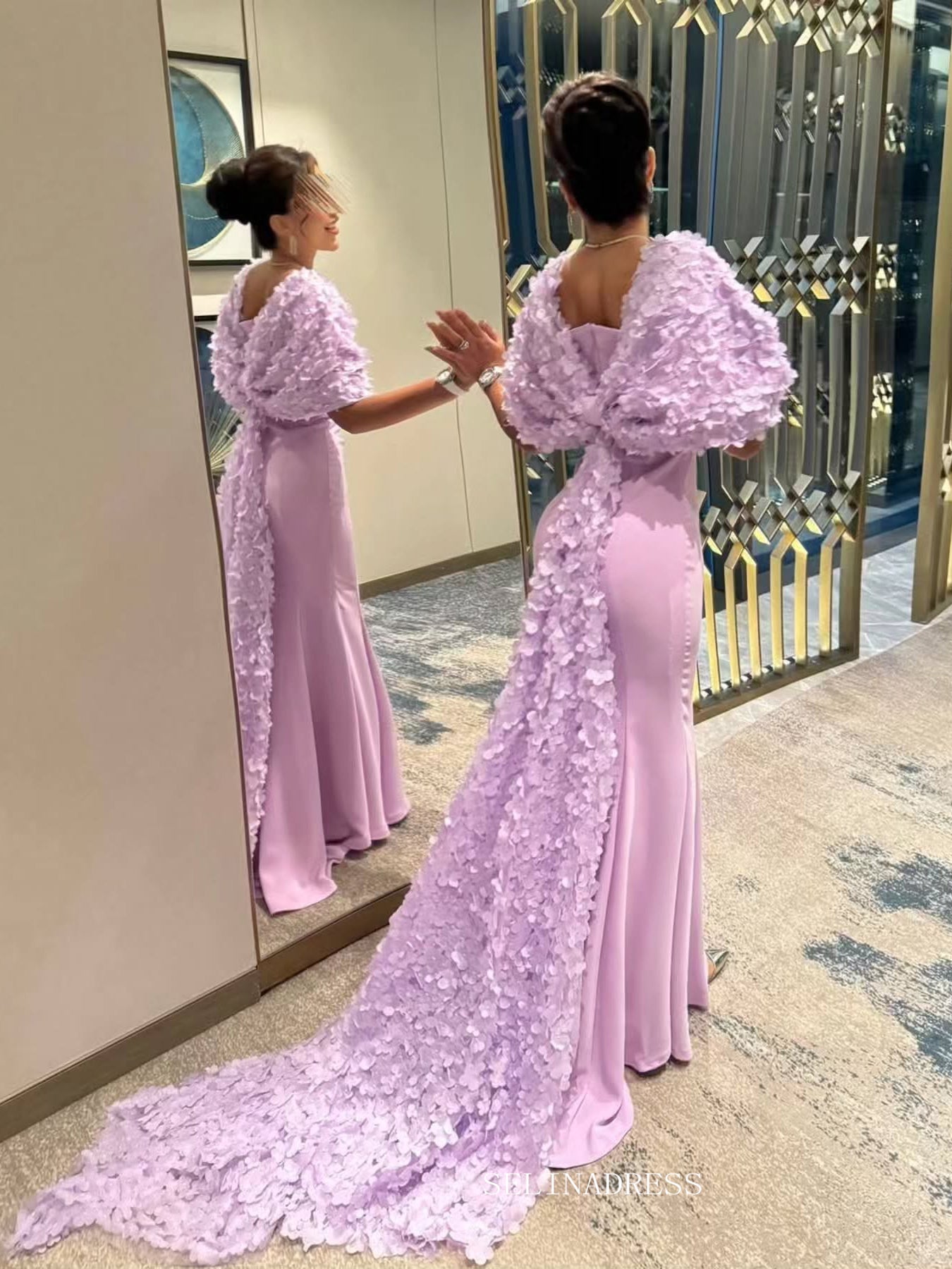 pink lavender dress Lavender Ball Gown with Sheer Corset and Floral Lace Q46664