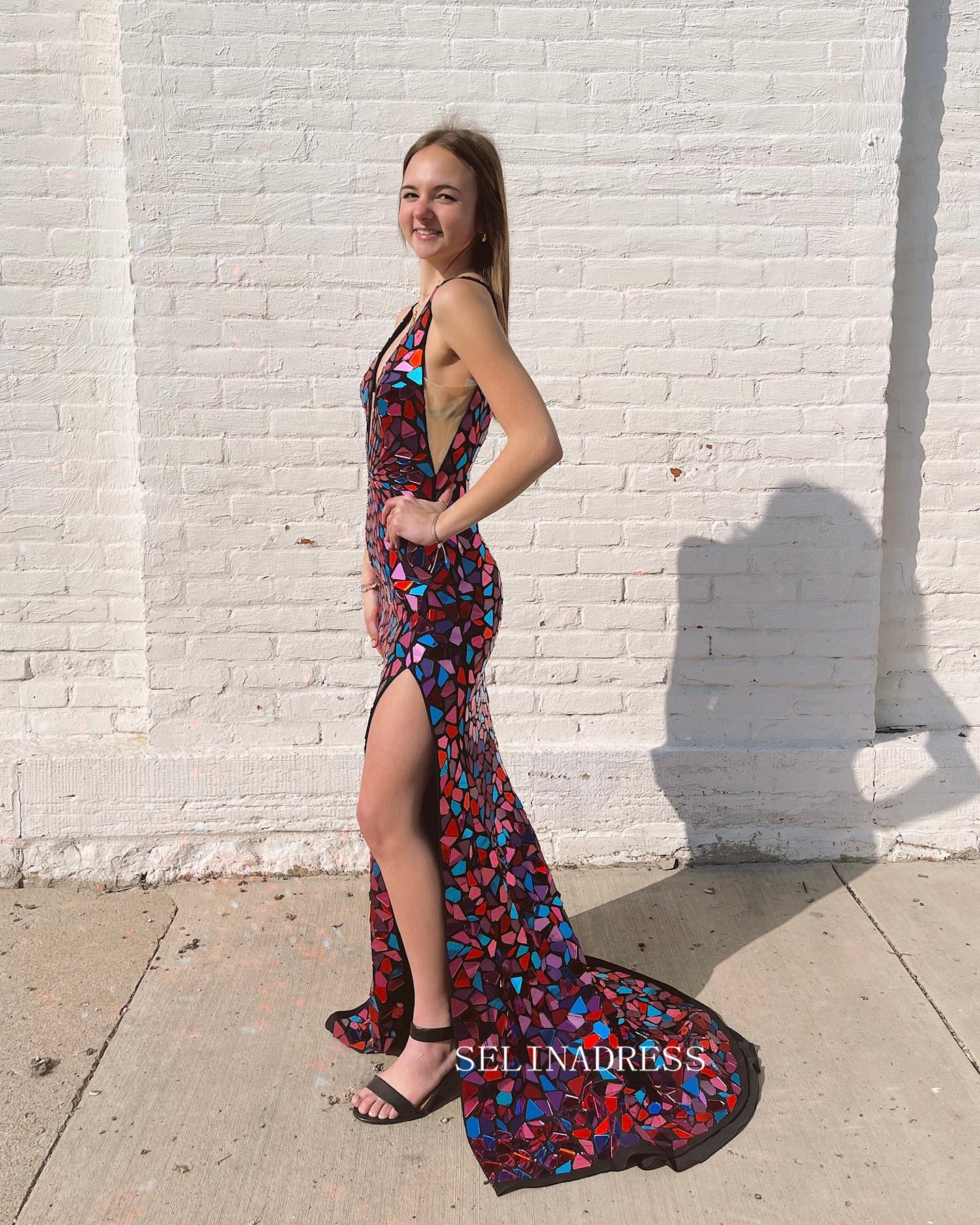 Mermaid Multi-colored Cut Glass Dress Long Prom Dress sew1062 – SELINADRESS Mermaid Multi-colored Cut Glass Dress Long Prom Dress sew1062 – SELINADRESS