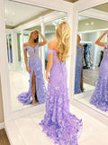 Mermaid Off-the-shoulder Lilac Long Prom Dress Cheap Beaded Lace Evening Gowns LPK170|Selinadress