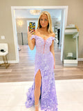 Mermaid Off-the-shoulder Lilac Long Prom Dress Cheap Beaded Lace Evening Gowns LPK170|Selinadress