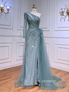 Mermaid One Shoulder Beaded Prom Dresses Luxury Evening Gowns LA72062|Selinadress