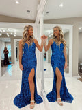 Mermaid Royal Blue Long Prom Dress Sparkly Sequins Evening Gowns LPK171|Selinadress