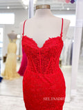 Mermaid Spaghetti Straps Applique Long Prom Dress With Slit lpk902|Selinadress