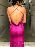 Mermaid Spaghetti Straps Hot Pink Cheap Prom Dresses lpk566|Selinadress