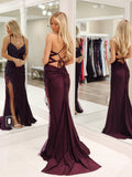 Mermaid Spaghetti Straps Royal Blue Long Prom Dress Rhinestone Evening Dress LPK173|Selinadress