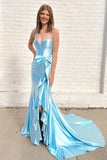 Mermaid Spaghetti Straps Satin Prom Dress With Bow lpk591|Selinadress