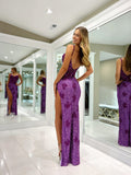 Mermaid Spaghetti Straps Thigh Split Long Prom dress Orchid Evening Dress LPK179|Selinadress
