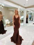 Mermaid Straps Brown Long Prom Dresses Cheap Evening Dress LPK181|Selinadress