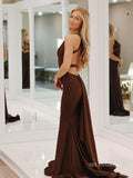 Mermaid Straps Brown Long Prom Dresses Cheap Evening Dress LPK181|Selinadress