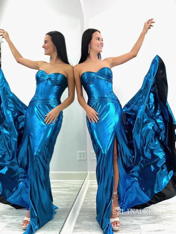 Mermaid Sweetheart Sparkly Blue Cheap Long Prom Dresses lpk801|Selinadress