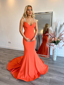 Chic Mermaid Straps Beaded Long Prom Dress Elegant Satin Evening Dress #OPW021|Selinadress