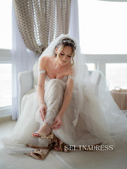 Off-the-shoulder Lace Wedding Dresses Floral Beaded Bridal Gowns CBA009|Selinadress