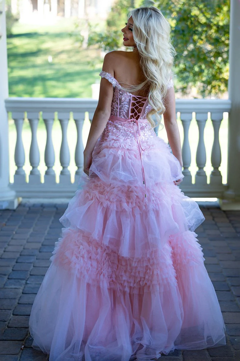 Off-the-shoulder Glitter Tulle Ball Gowns Lace Long Prom Dress Layered SELINADRESS Off-the-shoulder Glitter Tulle Ball Gowns Lace Long Prom Dress Layered SELINADRESS