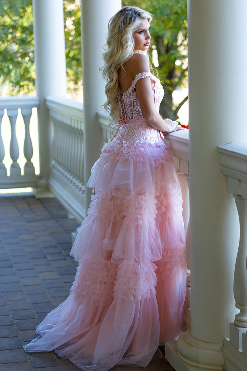 Off-the-shoulder Glitter Tulle Ball Gowns Lace Long Prom Dress Layered SELINADRESS Off-the-shoulder Glitter Tulle Ball Gowns Lace Long Prom Dress Layered SELINADRESS