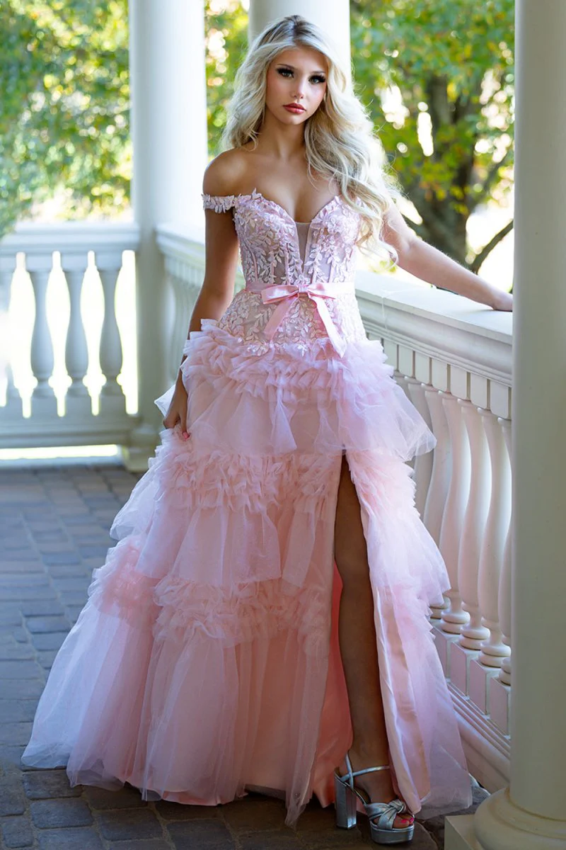 Off-the-shoulder Glitter Tulle Ball Gowns Lace Long Prom Dress Layered SELINADRESS Off-the-shoulder Glitter Tulle Ball Gowns Lace Long Prom Dress Layered SELINADRESS