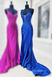 One Shoulder Fuchsia Ruched Long Prom Dress with 3D Flowers With Slit lpk576|Selinadress