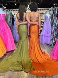 Orange Beaded Mermaid V Neck Long Prom Dresses lpk807|Selinadress