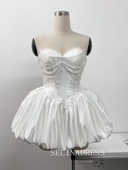 Bubble Skirt Wedding Dress Mini Wedding Dress Bridal Dress with Short Lace Veil  # PHJ002