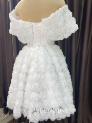 3D Floral Short Wedding Dress Off Shoulder Mini Bridal Gown Corset Rose Dress# PHJ004