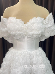 3D Floral Short Wedding Dress Off Shoulder Mini Bridal Gown Corset Rose Dress# PHJ004