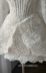 Off-Shoulder Corset Mini Wedding Dress Lace Bridal Reception Gown PHJ005