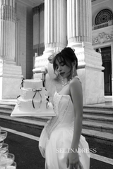 Taffeta Mini Wedding Dress Long Sleeve Bridal Party Dress PHJ009