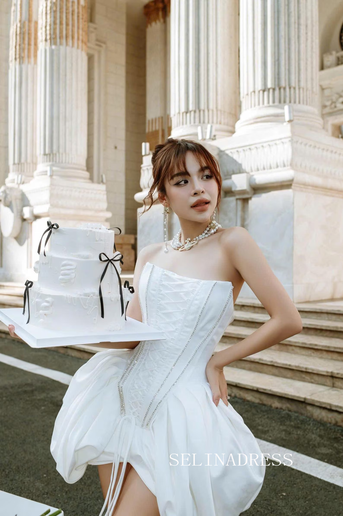 Taffeta Mini Wedding Dress Long Sleeve Bridal Party Dress PHJ009