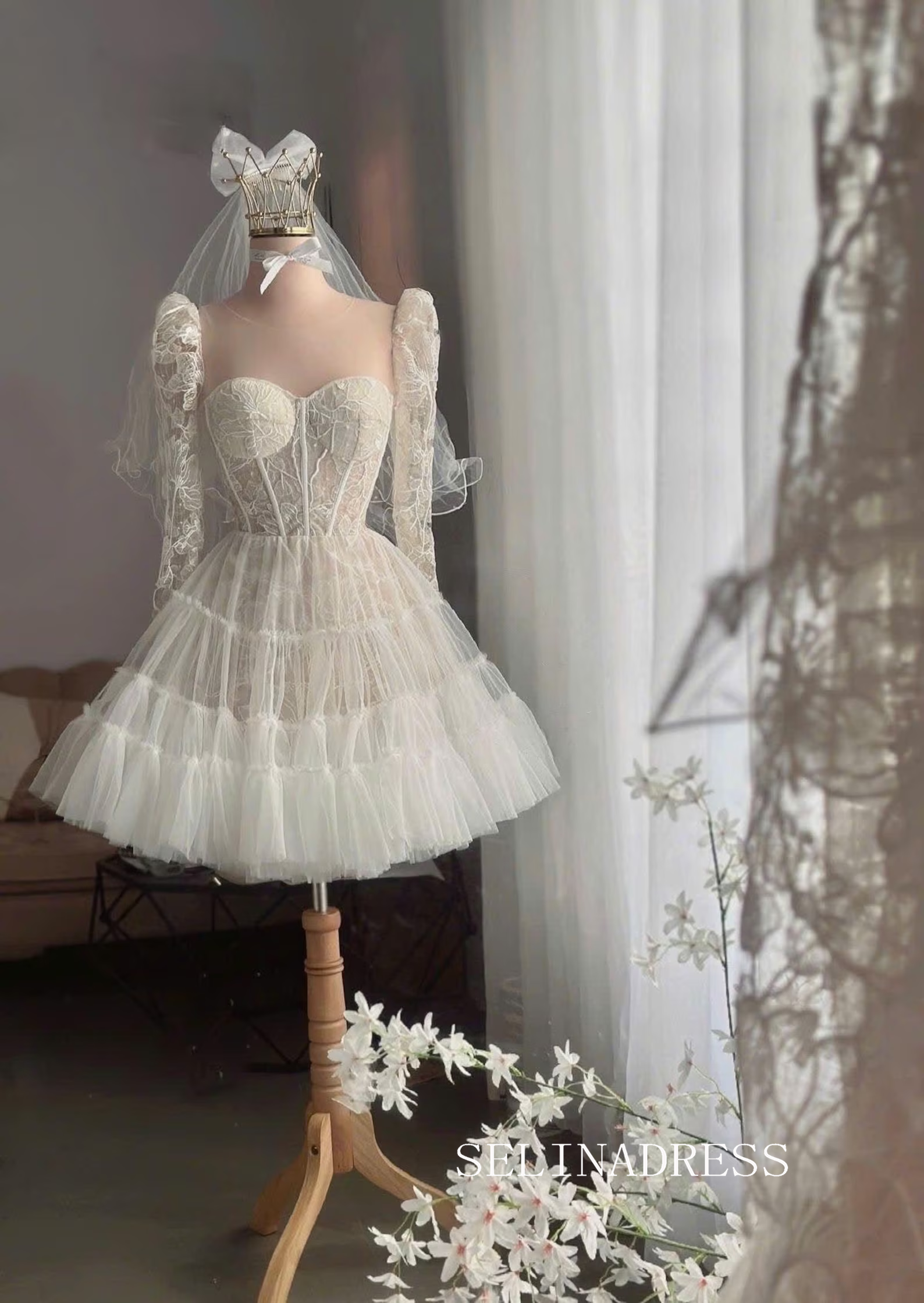 corset mini wedding dress Swan: Corset Satin Bridal Mini