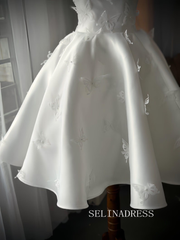 Butterfly Garden Mini Wedding Dress 3D Appliqué Pearl Straps PHJ011|Selinadress