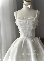 Butterfly Garden Mini Wedding Dress 3D Appliqué Pearl Straps PHJ011|Selinadress