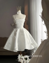 Butterfly Garden Mini Wedding Dress 3D Appliqué Pearl Straps PHJ011|Selinadress
