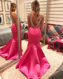 Pearl Beaded V-Neckline Satin Mermaid Evening Dress Backless Prom Gowns sew1084|Selinadress