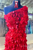 Red One Shoulder Leaf Appliques Mermaid Prom Dress lpk561|Selinadress