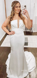 Rustic Mermaid Strapless V neck Back Bow Satin Wedding Dress lpk917|Selinadress