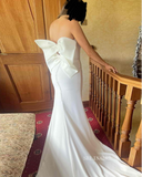 Rustic Mermaid Sweetheart Back Bow Satin Wedding Dress lpk916|Selinadress