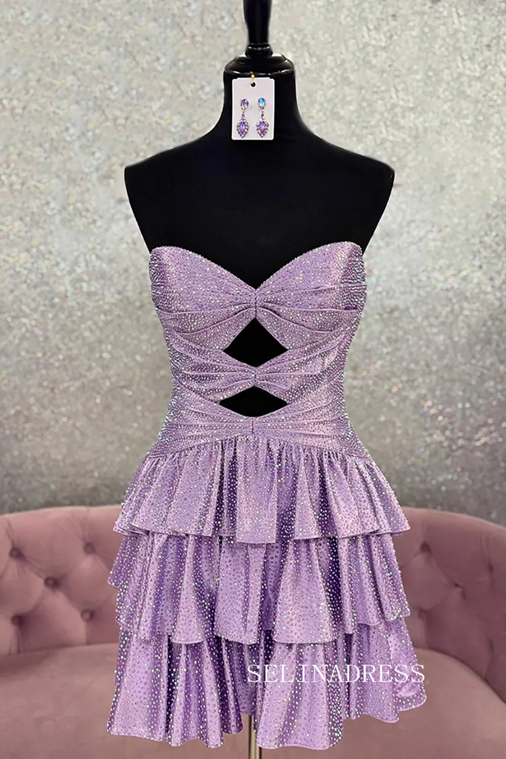 Sparkly Royal Blue Cut Out A Line Tiered Short Homecoming Dress with Beading #TKL533|Selinadress