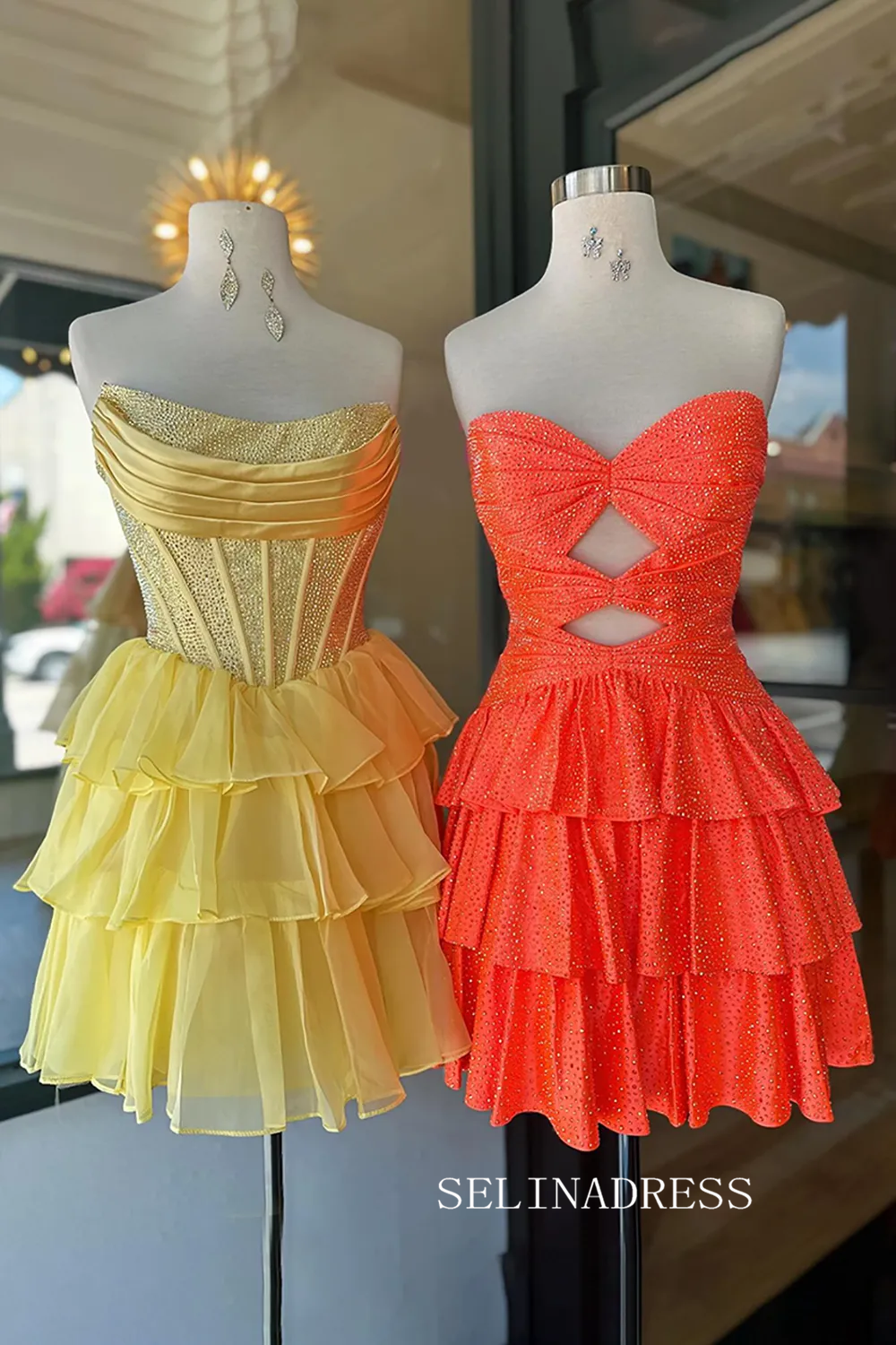 Sparkly Royal Blue Cut Out A Line Tiered Short Homecoming Dress with Beading #TKL533|Selinadress