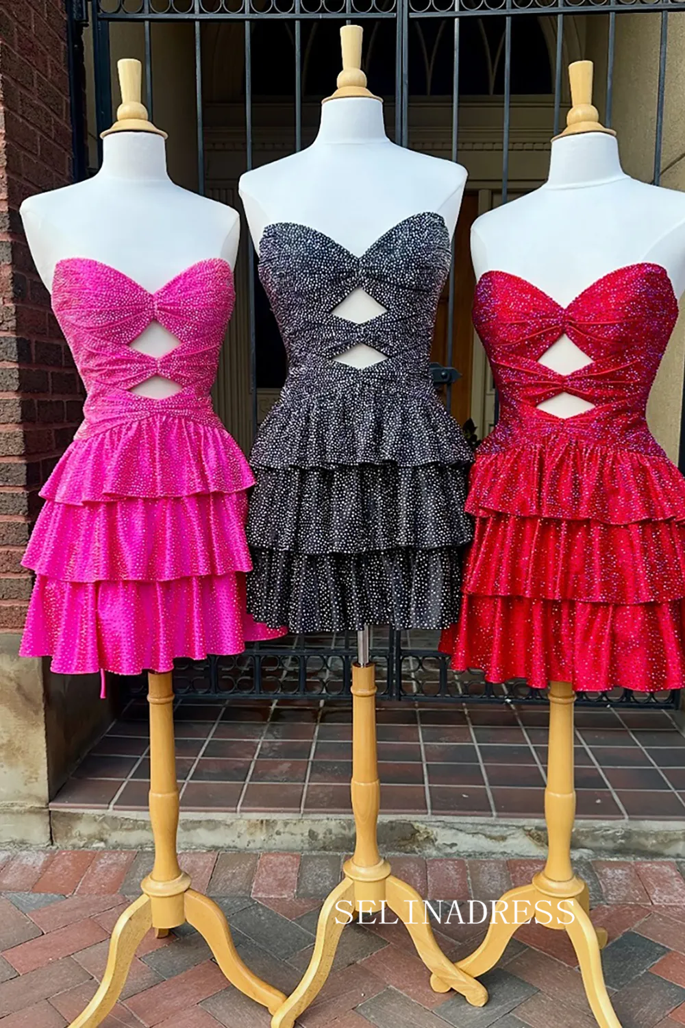 Sparkly Royal Blue Cut Out A Line Tiered Short Homecoming Dress with Beading #TKL533|Selinadress