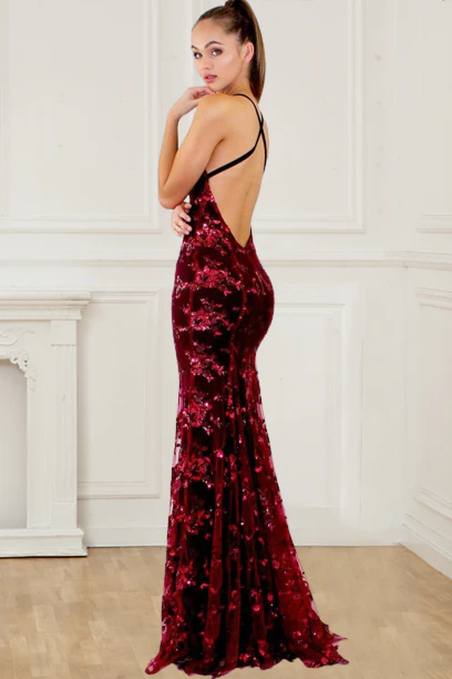 Backless Prom Dress With Slit Xijun V Neck Mermaid Prom Dresses Long Lace  Sparkly Sequin Backless Formal Evening Gowns With Spaghetti Strap Dress