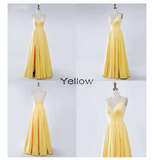 Spaghetti Straps Yellow Beautiful Long Prom Dress with Pockets SED412