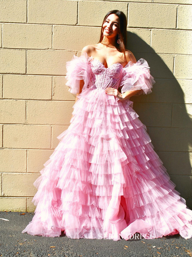A-line Off-the-shoulder Ruched Pink Princess Dress Long Evening Dress SELINADRESS A-line Off-the-shoulder Ruched Pink Princess Dress Long Evening Dress SELINADRESS