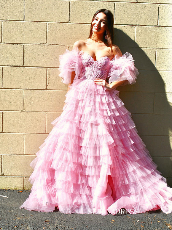 A-line Off-the-shoulder Ruched Pink Princess Dress Long Evening Dress SEW1161|Selinadress