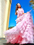 A-line Off-the-shoulder Ruched Pink Princess Dress Long Evening Dress SEW1161|Selinadress